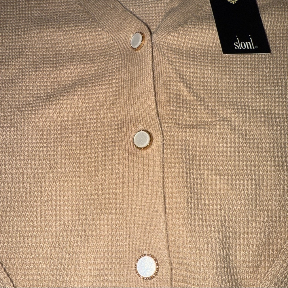 Sioni Women Cardigan Sweater Women Sz XL Beige‎ Pearl Buttons New NWT - Picture 4 of 12